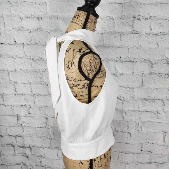 Pearl by lela rose fluid crepe tie neck halter top SZ 10 off white blouse A18C - Picture 3 of 5